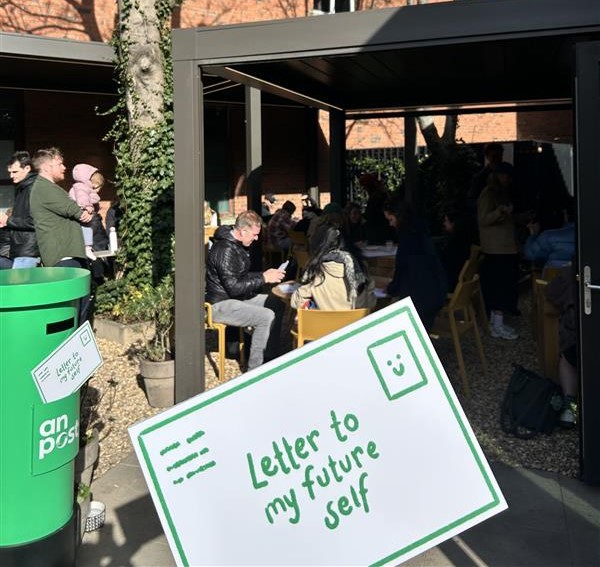 Tang Cafe in Dublin city centre was a hive of activity on Friday morning as coffee takers and passers-by dropped in to write a letter to their future selves.